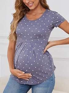 T-shirt de maternité en coton à manches courtes pour femme, respirant, imprimé, sur mesure, pour l'allaitement et la grossesse - Vente en gros - Product Image 3