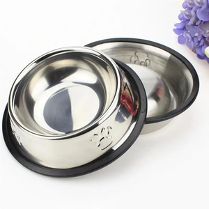 ชามอาหารแมวทำจากสเตนเลสชามขอบซิลิโคนพิมพ์อุ้งเท้าดีไซน์น่าสนใจ - Product Image 1