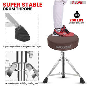 5 Core Drum Throne 3 Thick <b>Padded</b> Memory Foam Comfortable Drummer <b>Stool</b> 200Lb Capacity Adjustable - Product Image 4