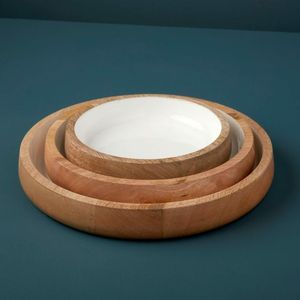 Plateau de service rond en bois de manguier émaillé avec intérieur blanc Plateau en bois fait à la main Assiette de vaisselle plate rustique - Product Image 3