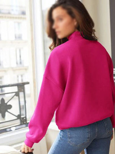Sudadera Rosa de Cuello Alto con Felpa para Mujer, Corte Holgado, Hombros Caídos, Color Sólido, Ropa de Invierno, Suministro al por Mayor - Product Image 2
