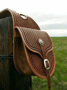 Handtooled Handcarved Genuine <b>Leather</b> Saddle Bag for Western Horse & Motorcycle with Custom Logo and Stainless Steel Fittings - Product Image 2