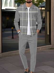 Conjunto Deportivo Vintage para Hombre, Chaqueta Ajustada con Cierre y Bolsillos, Estilo Waffle, Chaqueta con Solapa y Estampado, Chándal de Tela de Punto - Product Image 5