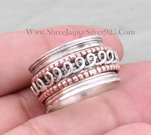 Spiral Band <b>Two</b> Tone 925 Sterling Silver Vintage Boho Style Wedding Party Engagement <b>Ring</b> Customizable Gift - Product Image 5