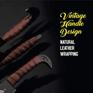 Couteau Viking Rave de 9,5 pouces, revêtement en poudre noire, gravures nordiques, lame en acier Damas, manche en corne de taureau, étui en cuir - Product Image 2