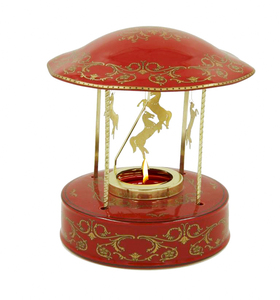 Carrusel Decorativo de Cerámica Estilo Bohemio de la Familia Real, Diseño Fabergé Dream con Mecanismo Giratorio, Color Rojo Dorado, Resistente, para Hoteles - Product Image 1