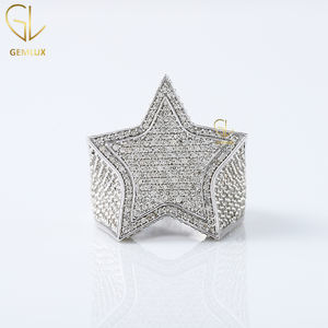 Nuevo diseño de moda Iced Out Star Shaped Certified Round Moissanite Diamond 14K White Gold HipHop Style Anillo de hombre - Product Image 2