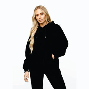 Sudadera con Capucha Extra Grande para Mujer, Corte Holgado, 80% Algodón, 20% Poliéster, Diseño Lineal Arqueado, Color Negro - Product Image 1