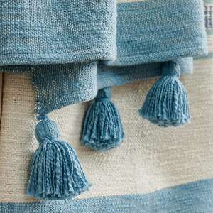 Manta de algodón Jacquard para sofás, color gris, sencilla, marroquí, Pompón, decoración - Product Image 2