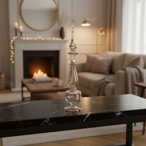 Bouteille décorative en verre soufflé LW51, art populaire égyptien, cristal transparent, design orné, accents en forme de larme, style vintage, pièce d'exposition - Product Image 2