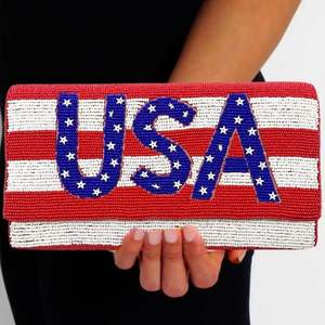 Monedero con cuentas del Día DE LA Independencia de EE. UU. Con diseño de cuentas de semillas Bandera DE JULIO Embrague Monedero con cuentas con bandera - Product Image 6