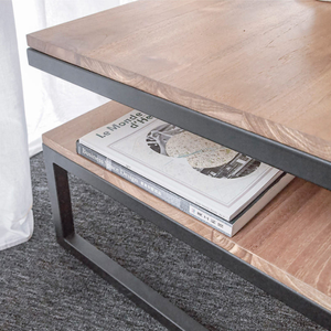Table basse en teck massif industriel à vendre, pieds en métal, pour salon, usage intérieur - Product Image 6