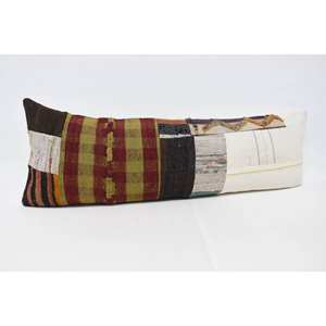 Coussin Kantha en laine multicolore patchwork 16x48 pouces Coussin décoratif tissé avec motif vintage - Product Image 3