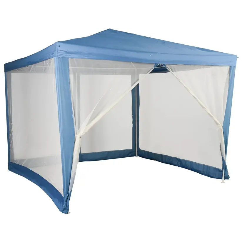 OUTDOOR DINING AWNING 3x3M Blue Gazebo with 4-Side Mesh Panels Mosquito Netting
