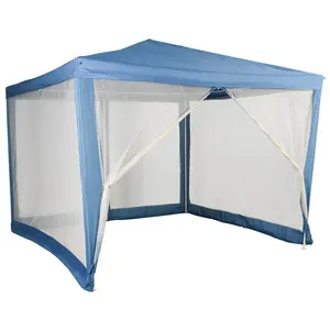 AUVENT À MANGER EXTÉRIEUR Gazebo bleu de 3x3m avec moustiquaire à 4 panneaux de maille latéraux