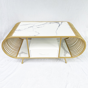 Modern Living Room <b>Sofa</b> <b>Table</b> with Sintered Stone Top & Bronze Frame TT68166-Square Design Drawers - Product Image 4