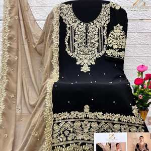 Superbe tenue Gharara: vêtements d'hiver en georgette pure avec moti, séquence, broderie riche et fantaisie élégante Dupatta - Product Image 1