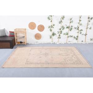 Alfombra turca vintage de 6,2x8,8 pies, respaldo de látex de lana Beige, estilo Tabriz, patrón abstracto, diseño de pasillo Rectangular para entrada - Product Image 1