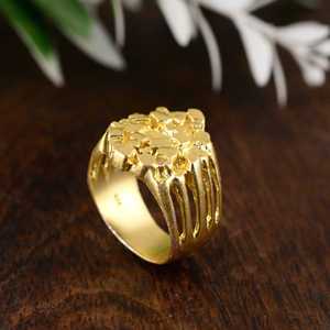 High quality Nugget <b>Ring</b> Chunky Brass Jewelry <b>Men</b> 18k Gold Plated Textured Geometric Design Statement <b>For</b> Wholesale/OEM/ODM - Product Image 2