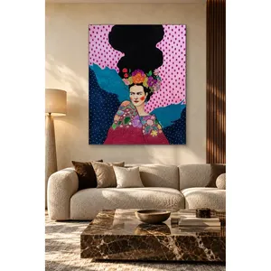 Couronne de fleurs Fida, portrait de femme inspiré de Frida, impression sur toile - Product Image 1