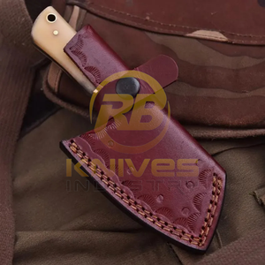 Couteau de chasse artisanal personnalisé de type cowboy, en acier Damas, manche en os, tranchant comme un rasoir, avec étui en cuir, couteau cadeau industriel - Product Image 5