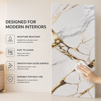 Panneau mural en PVC brillant MORLENX, imitation marbre blanc ivoire doré UV, pour la décoration de salons de luxe, d'hôtels et de villas