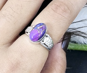 925 Silver Boho <b>Ring</b> Handmade Purple Copper <b>Turquoise</b> <b>Ring</b> Oval Simple Band Independence Day Gift Featuring Moissanite Diamond - Product Image 1