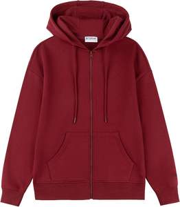 Sweat à capuche en molleton brossé doux pour femmes fermeture éclair complète avec poche kangourou épaule tombante 100% polyester pour l'hiver - Product Image 1