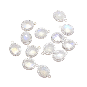 925 argent Sterling naturel blanc arc-en-ciel pierre précieuse pierre de lune avec CZ argent plaqué forme ovale à la main lunette connecteur - Product Image 2