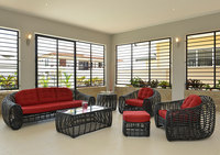 Ensemble de meubles d'extérieur en rotin de style royal moderne pour hôtel, maison, bureau, cour, avec canapé en osier, 2 fauteuils et 2 tabourets de salle à manger