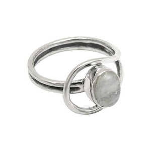 Bague de fiançailles en argent sterling 925 avec incroyable pierre de lune arc-en-ciel en cabochon, style bohème, pierre ovale, lot de bijoux - Product Image 1
