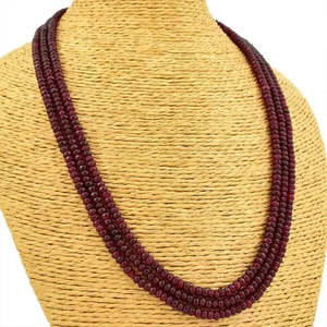 Collar de 3 hebras de cuentas de rubí rojo de calidad AAA+ de 205.00 quilates, talla redonda, extraído de la tierra, Cus-Jew122 - Product Image 1