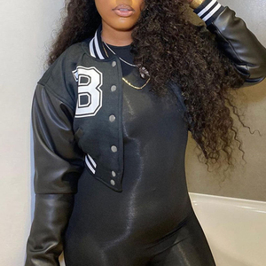 Chaqueta universitaria con parches bordados personalizados para mujer, mangas cortas de lana, estilo callejero de alta calidad para invierno - Product Image 4