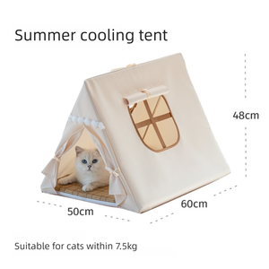 Luxe Zomer Huisdier Kat Tent Rotan Mat Opvouwbare Oxford Doek Waterdichte Hondenbedden Met Ramen - Product Image 6