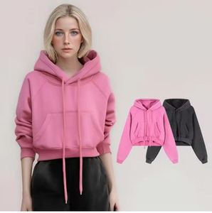 Style européen et américain couleur unie rose velours pull à capuche long femmes lâche haut à capuche sweats à capuche - Product Image 1