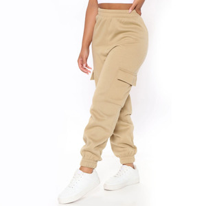 กางเกงวิ่งออกกำลังกายขนแกะ GSM 300สีเบจของผู้หญิงกางเกงสเวตเตอร์แบบสตรีทแวร์มีกระเป๋าสัมภาระตามสั่งยอดนิยมสำหรับฤดูร้อน - Product Image 3