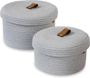 Organizador de mimbre de estilo bohemio multiusos de 2 piezas, cesta de almacenamiento de cuerda de algodón de alta calidad, cajas con tapa para una fácil organización del hogar - Product Image 6