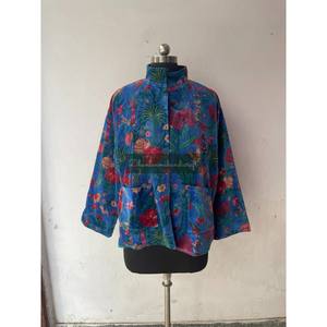 Veste réversible en velours de coton pour femmes imprimé fleuri respirant tenue de fête décontractée pardessus d'hiver pour l'automne été - Product Image 5