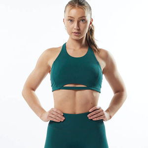 78% Nylon 22% Élasthanne Léger Col montant Dos nageur Sans couture Ourlet Femme Soutien moyen Une pièce Velours Teal Sport Front - Product Image 3