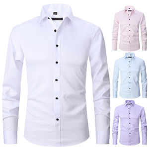 Camisa de Vestir Casual para Hombre, Mezcla de Seda y Algodón, Cuello Mao, Tela Satén, Económica, Se Aceptan Pedidos al por Mayor - Product Image 1