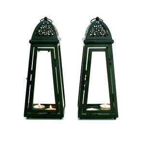 Lot de 3 lanternes décoratives fantaisie en métal et verre avec finition en poudre noire et lanterne de forme carrée - Product Image 6