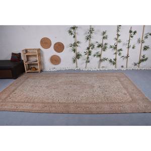 Traditional Beige <b>Brown</b> <b>Wool</b> Rug 6.6 X 11.3ft Vintage Turkish Patchwork Design for Living Rectangle Hallway Latex Bedside Rugs - Product Image 1