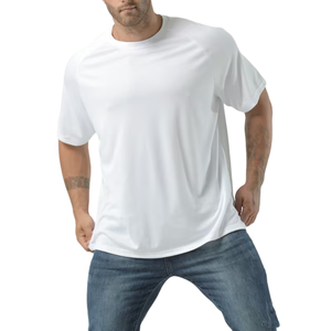 T-shirt ample bleu foncé pour homme, t-shirt sportif uni à col rond et manches raglan, design personnalisé, polyester et coton, vente en gros - Product Image 5