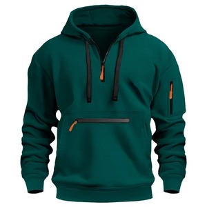 Pull de sport décontracté pour hommes, sweat à capuche de couleur unie, poche sur le bras, corde à manches longues, coupe ample, printemps, automne, hiver, chemisier à la mode - Product Image 1