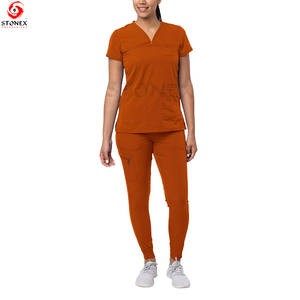 Conjunto de Uniforme Médico Casual para Mujer, 2 Piezas, Cuello en V, Transpirable, Ecológico, Pantalones con Cintura Elástica Completa y Aberturas Laterales, Alta Calidad - Product Image 6