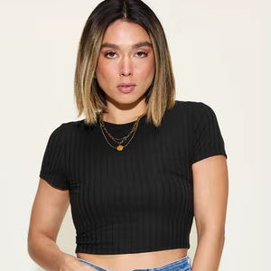 เสื้อยืดคอกลมมีโครงผ้าสีล้วนน้ำหนักเบา2024เข้ารูปโค้งพอดีตัว - Product Image 1