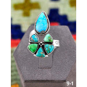 Southwest Handmade Emerald Valley <b>Adjustable</b> <b>Ring</b> with White Water Turquoise & Sterling Silver Bezel Setting for Gift - Product Image 1