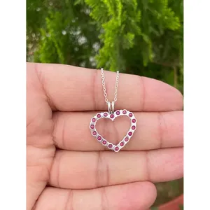 925 Silver <b>Ruby</b> <b>Heart</b> Pendant <b>Necklace</b> Elegant Fine Charms Collection - Product Image 2