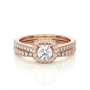 Round Cut Prong Set Halo Diamond Bridal Set Ring For Women - Product Image 5