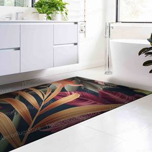 Tapis imprimé botanique, motif de feuilles de jungle florales, tapis de salle à manger coloré, tapis en velours de luxe - Product Image 5